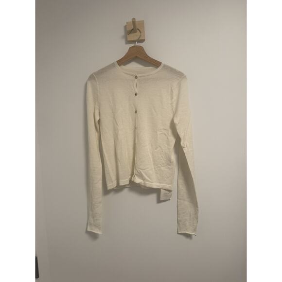 Lauren Manoogian Womens Super Fine Crewneck Cardigan White Small NWT MSRP:$370 - Picture 3 of 8